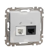 Mecanism priza combinata Schneider, UTP RJ45 cat.6 + telefon RJ11, incastrat, aluminiu, Sedna Design, SDD113468