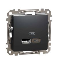 Mecanism priza USB Schneider, dubla, incastrat, antracit, Sedna Design, SDD114402