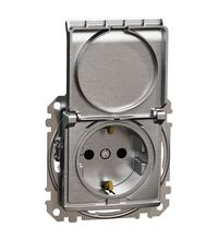 Mecanism priza 2P+E Schneider, cu obturatoare si capac, incastrat, aluminiu patinat, Sedna Design, SDD170024
