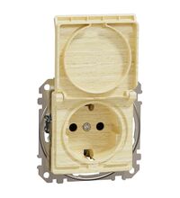 Mecanism priza 2P+E Schneider, cu obturatoare si capac, incastrat, mesteacan, Sedna Design, SDD180024