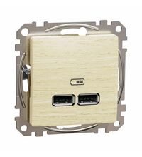 Mecanism priza USB Schneider, dubla, incastrat, mesteacan, Sedna Design, SDD180401