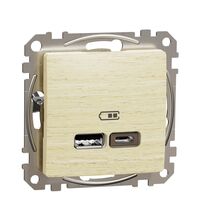 Mecanism priza USB Schneider, dubla, incastrat, mesteacan, Sedna Design, SDD180402