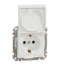 Mecanism priza 2P+E Schneider, cu obturatoare si capac, incastrat, alb, IP44, Sedna Design, SDD211024
