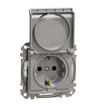 Mecanism priza 2P+E Schneider, cu obturatoare si capac, incastrat, aluminiu, IP44, Sedna Design, SDD213023