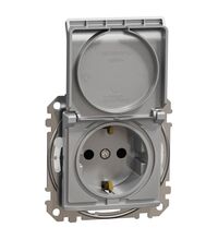Mecanism priza 2P+E Schneider, cu obturatoare si capac, incastrat, aluminiu, IP44, Sedna Design, SDD213024