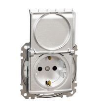 Mecanism priza 2P+E Schneider, cu obturatoare si capac, incastrat, aluminiu patinat, IP44, Sedna Design, SDD270023