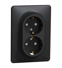 Priza 2P+E Schneider, dubla, incastrat, antracit, Sedna Design, SDD314221