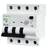 Siguranta automata (disjunctor) cu protectie diferentiala trifazica Tracon, , 300mA, curba D, RCBO, tip AC, , EVOKMA4D203
