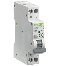 Siguranta automata (disjunctor) bipolara Tracon, 1P+N, 25A, curba B, 10kA, EVON10B25