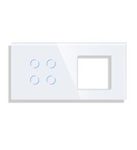 Panou intrerupator cvadruplu+priza simpla TOUCH, sticla, alb, Luxion