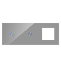 Panou intrerupator simplu+simplu+priza TOUCH, sticla, gri, Luxion