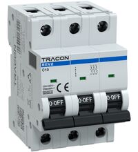Siguranta automata (disjunctor) tetrapolara Tracon, 3P, 10A, curba C, 6kA