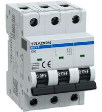 Siguranta automata (disjunctor) tetrapolara Tracon, 3P, 50A, curba C, 6kA