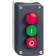 Cutie pentru comanda Schneider, 2 butoane, verde/rosu, cu revenire si lampa de semnalizare, 1NI+1ND, XALD363B
