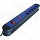 Prelungitor 5 posturi Tracon, 2P+E, intrerupator, protectie la supratensiune, 3 metri, albastru/negru, 16A, M5