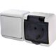 Priza 2P+E ETI, cu capac transparent si intrerupator, aplicata, fumuriu, IP44, 004668032