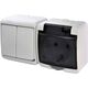 Priza 2P+E ETI, cu capac transparent si intrerupator dublu, aplicata, fumuriu, IP44, 004668034