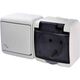 Priza 2P+E ETI, cu capac transparent si intrerupator cap scara, aplicata, fumuriu, IP44, 004668036
