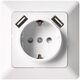 Priza 2P+E Emos, cu 2USB, incastrata, alb lucios
