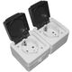 Priza 2P+E Lumen, dubla cu capac, gri, IP54