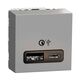 Priza modulara USB Schneider, aluminiu, 2M, dubla, incarcare rapida, tip A/C, Noua Unica, NU301930