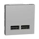 Priza modulara USB Schneider, aluminiu, 2M, dubla, tip A/A, Noua Unica, NU341830