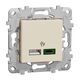 Priza modulara USB Schneider, bej, 2M, dubla, incarcare rapida, tip A/C, Noua Unica, NU501344